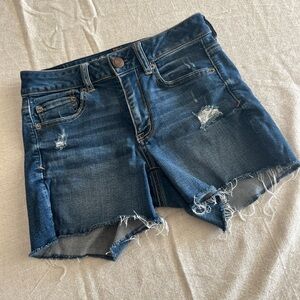 American Eagle Outfitters Blue Jean Shorts Distressed Hi Rise Shortie  Sz 4